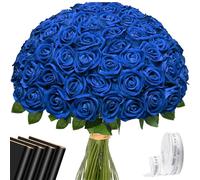 Waipfaru 50 Pcs Blue Roses, Fake Roses Artificial Velet Flowers for Valentines Mothers Day Wedding Centerpieces Decor (Royal Blue)