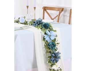 Waipfaru 6.07Ft Artificial Eucalyptus Garland With Flowers - Wedding Table Decorations, Floral Rose for Centerpieces, Backdrop Wall Flower Vines, Room Decor (Dusty Blue)