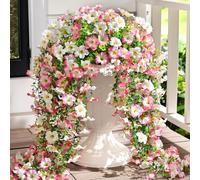 Waipfaru Artificial Petunias Flowers for Outdoors, 2 Pcs UV Resistant Fake Hanging Plants Spring Outside Decor, Faux Silk Flowers Long Trailing Vines for Outdoor Planters Porch Garden (Pink White)