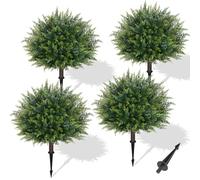 Waipfaru Artificial Plants Outdoor, 23'' Artificial Cedar Topiary with Ground Spike, UV-Resistant Fake Plants Fake Bushes for Christmas Outdoor Indoor Garden Front Porch Decor (4Pcs)
