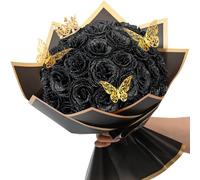 Waipfaru Black Glitter Rose Bouquet, DIY Fake Flowers Bouquet, Everlasting Shiny Artificial Rose Bouquet for Valentine's Day, Anniversary, Engagement, Wedding, Halloween