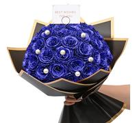 Waipfaru Blue Glitter Rose Bouquet, DIY Artificial Flower Bouquet, Everlasting Shiny Artificial Rose Bouquet for Valentine's Day, Anniversary, Engagement, Wedding, 36 Roses