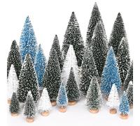Waipfaru Christmas Decorations, 30 Pcs Blue Bottle Brush Christmas Trees, White Mini Christmas Trees, Miniature Pine Trees for Xmas Tabletop Crafts Indoor Table Home Decor (Blue & White)
