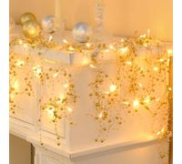 Waipfaru Christmas Garland with Lights, Lighted Berry Garland, 13.1FT Christmas Tree Garland, Christmas Decorations Indoor for Home Outdoor Gate Table Fireplace New Year Decor, Gold