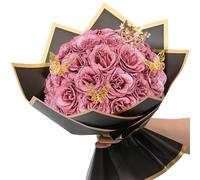 Waipfaru Glitter Roses Bouquet, DIY Fake Flowers Bouquet, Everlasting Shiny Rose Gold Artificial Flower for Valentines, Anniversary, Engagement, Wedding, 24 Pcs