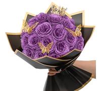 Waipfaru Glitter Roses Bouquet, DIY Lilac Fake Flowers Bouquet, Everlasting Shiny Artificial Rose Bouquet for Valentines, Anniversary, Engagement, Wedding, 24 Roses
