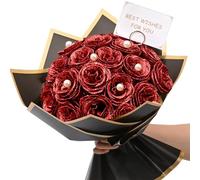 Waipfaru Red Glitter Rose Bouquet, DIY Artificial Flower Bouquet, Eternal Shiny Artificial Rose Bouquet for Valentine's Day, Anniversary, Engagement, Wedding, 24 Roses