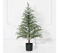 Waipfaru Small Christmas Tree with Lights, 3 FT Pre-Lit Mini Christmas Tree Potted, Artificial Real Touch Realistic Cedar Xmas Trees for Front Porch Outdoor Indoor Garden Farmhouse Home Decor