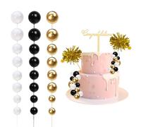 Waise Congratulations Cake Topper - 35PCS Happy Birthday Cupcake Toppers, Gold Sprinkles Glitter Decorations, Congratulations Acrylic Cake Plugins, Golden Black White Foam Ball Cake Decorations