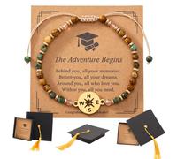 Waisie Graduation Bracelet for Her, Compass Charm and Natural Stone Beads | Graduations Gift Box with Cap Lid, Morse Code Bracelets,Daughter Gifts,New Chapter Present,Congratulations Presents for Girl