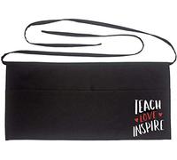 Waist Apron for Teachers with 3 Pockets Half Black Apron,Teachers Prefect Gift (teach love inspire-red), Black