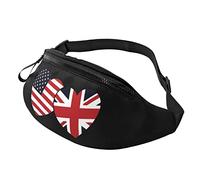 Waist Bag British American Flag Hearts Foldable Bumbags Unisex Travel Pack For Cycling Running Activities 14X35Cm