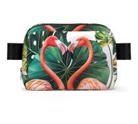 Waist Bag Bumbag Crossbody Bag with Adjustable Strap Sling Bag Chest Bag | Flamingo Bird Round Leaves Printed Waist Pack Crossbody Fanny Pack For Hiking Running Men Women