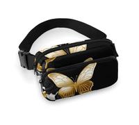 Waist Bag, Gold White Butterflies Printed Waist Bag,universal Waist Bag,portable Waist Bag,durable Waist Bag,thickened Waist Bag, Gold White Butterflies, 20x13cm, Modern