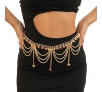 Waist Beads 1PC Multilayer Butterfly Ball Star Love Heart Pendant Tassel Belly Chain Women Body Jewelry Gold Chain Belt(D00E4JS01577)