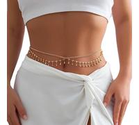 Waist Beads 1PC Sequins Multilayer Belly Waist Chain For Women Sexy Cross Belt Body Jewelry(Gold color 5)