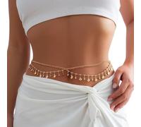 Waist Beads 1PC Sequins Multilayer Belly Waist Chain For Women Sexy Cross Belt Body Jewelry(Gold color 4)