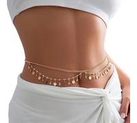 Waist Beads 1PC Sequins Multilayer Belly Waist Chain For Women Sexy Cross Belt Body Jewelry(Gold color 2)