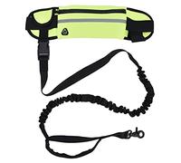 Waist Dog Leash Hands Free Running Reflective Elastic Explosion Proof Belt Bag Dog Leash Set with Removable Zipper Pouch for Walking Jogging Hiking Neoprene Nylon Polyester (Grass Green)