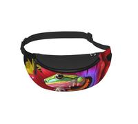 Waist Fanny Pack for Men Women Colorful Spring Frog Flower Printed Waist Bag Dog Walking Bumbags for Travel Sport Running Hiking Jogging Gym