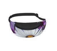 Waist Fanny Pack for Men Women Purple Flower White Flower Printed Waist Bag Dog Walking Bumbags for Travel Sport Running Hiking Jogging Gym