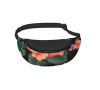 Waist Fanny Pack for Men Women Tropical Flower Palm Leaves Printed Waist Bag Dog Walking Bumbags for Travel Sport Running Hiking Jogging Gym