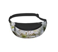 Waist Fanny Pack for Men Women White Flower Printed Waist Bag Dog Walking Bumbags for Travel Sport Running Hiking Jogging Gym