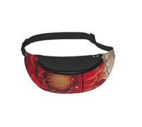 Waist Fanny Pack for Men Women Wooden Board Retro Flower Red Dahlia Printed Waist Bag Dog Walking Bumbags for Travel Sport Running Hiking Jogging Gym