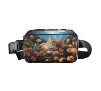 Waist Pack Bag Cute Orange Cat Lying in The Flowers Outdoor Fanny Pack Crossbody Bum Bags