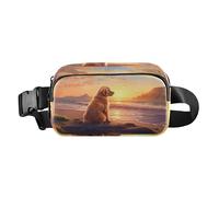 Waist Pack Bag Dog Sitting at The Seaside in The Sunset Outdoor Fanny Pack Crossbody Bum Bags