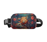 Waist Pack Bag Lion Lying in Red Flowers Outdoor Fanny Pack Crossbody Bum Bags