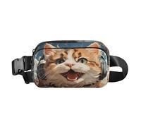 Waist Pack Bag Orange Cat Listening Music Outdoor Fanny Pack Crossbody Bum Bags