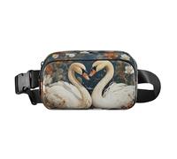 Waist Pack Bag Swans Couple in Floral Circle Outdoor Fanny Pack Crossbody Bum Bags
