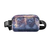 Waist Pack Bag Two White Tigers and Blue Butterfly Outdoor Fanny Pack Crossbody Bum Bags