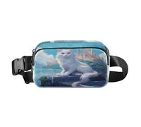 Waist Pack Bag White Cat on Hill in Front of Castle Outdoor Fanny Pack Crossbody Bum Bags