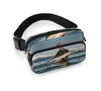 Waist Pack Bass Fishing Wave Printed Butt Pack Fanny Pack Hip Bum Bag for Workout Traveling Casual Running Hiking Cycling, Bass Fishing Wave, 7.9 X 5.1 in