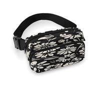 Waist Pack Black And White Floral Print Printed Butt Pack Fanny Pack Hip Bum Bag for Workout Traveling Casual Running Hiking Cycling, Black And White Floral Print, 7.9 X 5.1 in