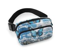 Waist Pack Blue Butterfly And Clouds Printed Butt Pack Fanny Pack Hip Bum Bag for Workout Traveling Casual Running Hiking Cycling, Blue Butterfly And Clouds, 7.9 X 5.1 in