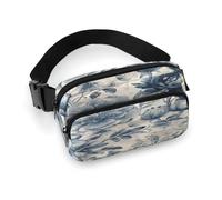 Waist Pack Blue Flower Pattern Printed Butt Pack Fanny Pack Hip Bum Bag for Workout Traveling Casual Running Hiking Cycling, Blue Flower Pattern, 7.9 X 5.1 in