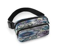 Waist Pack Blue Purple Flowers Printed Butt Pack Fanny Pack Hip Bum Bag for Workout Traveling Casual Running Hiking Cycling, Blue Purple Flowers, 7.9 X 5.1 in