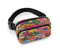 Waist Pack Bright Flower Style Printed Butt Pack Fanny Pack Hip Bum Bag for Workout Traveling Casual Running Hiking Cycling, Bright Flower Style, 7.9 X 5.1 in