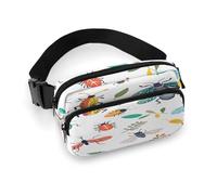 Waist Pack Bright Insect Pattern Printed Butt Pack Fanny Pack for Men Women Workout Traveling Casual Running Hiking Cycling Hip Bum Bag with Adjustable Strap for Outdoors, Bright Insect Pattern, 7.9 X