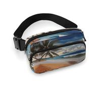 Waist Pack Coconut Palm Tree Sandy Beach Printed Butt Pack Fanny Pack Hip Bum Bag for Workout Traveling Casual Running Hiking Cycling, Coconut Palm Tree Sandy Beach, 7.9 X 5.1 in