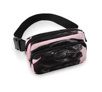 Waist Pack Cute Black Pug Printed Butt Pack Fanny Pack Hip Bum Bag for Workout Traveling Casual Running Hiking Cycling, Cute Black Pug, 7.9 X 5.1 in