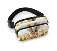 Waist Pack Elephant And Sunflower Printed Butt Pack Fanny Pack Hip Bum Bag for Workout Traveling Casual Running Hiking Cycling, Elephant And Sunflower, 7.9 X 5.1 in