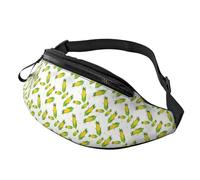 Waist Pack Foldable Belt Bag Cute Green Leaves Corn with Headphone Hole Walking Bags for Fitness Sports Running 14X35Cm