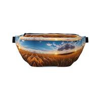Waist Pack for Men and Women with Adjustable Shoulder Strap Large Hiking Waist Pack for Running, Cycling, Wheat Wave Patterns