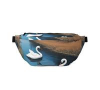 Waist Pack For Men And Women With Adjustable Shoulder Strap Large Hiking Waist Pack For Running, Cycling, White Swan Swimming Patterns, Black, One Size