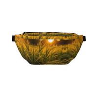 Waist Pack for Men and Women with Adjustable Shoulder Strap Large Hiking Waist Pack for Running, Cycling, The Sunset Wheat Patterns