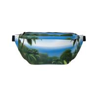 Waist Pack For Men And Women With Adjustable Shoulder Strap Large Hiking Waist Pack For Running, Cycling, Tropical Sky Ecology Patterns, Black, One Size